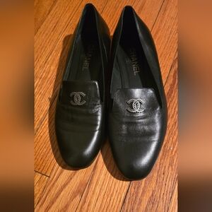 Chanel Black Leather Women's Loafers Shoes Size 40